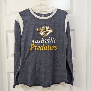 NHL NASHVILLE PREDATORS Long Sleeve Tee Women's Medium Heathered Blue‎ Hockey